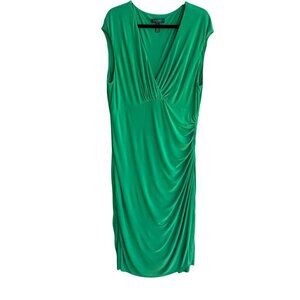 Lauren Ralph Lauren Womens Green Deep V Neck Draped Side Ruched‎ Midi Dress 14